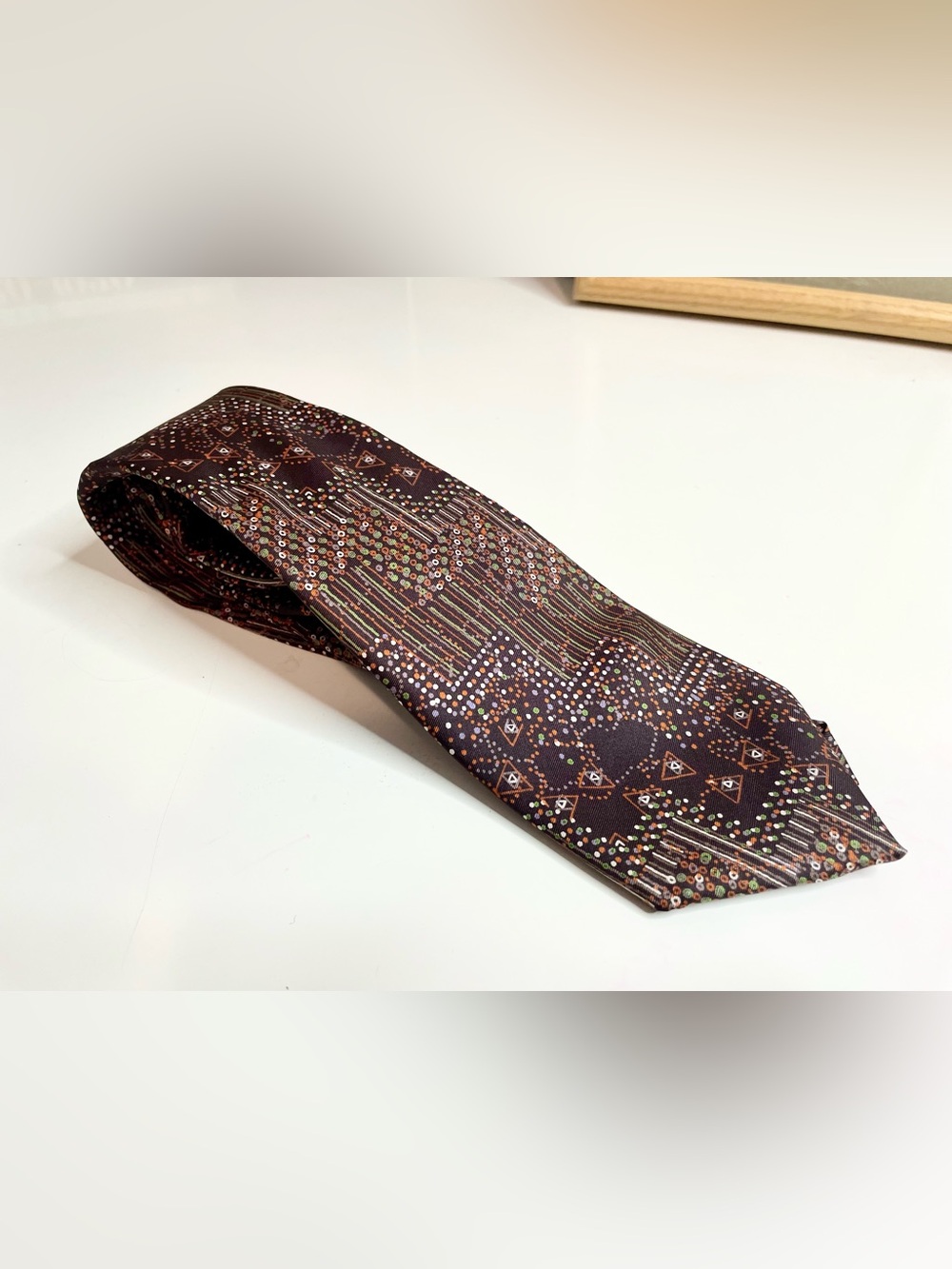 VTG Paulinét Rigère Brown Geometric Silk Tie
